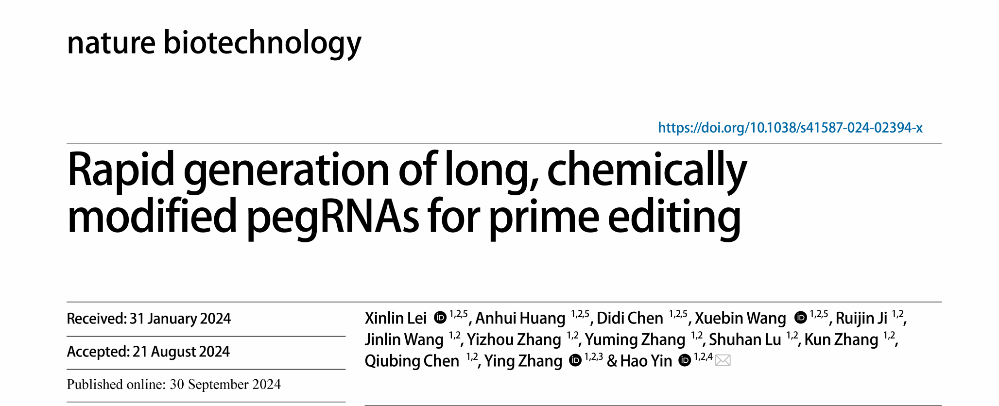 殷昊团队研发快速制备高质量RNA新方法，助力精准编辑的临床转化